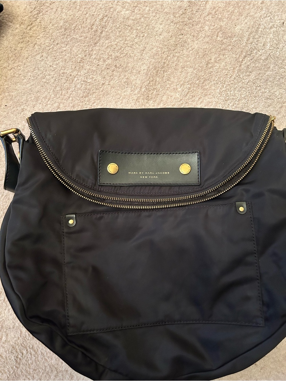 Marc by Marc Jacobs Black Nylon Shoulder Bag with Gold Accents